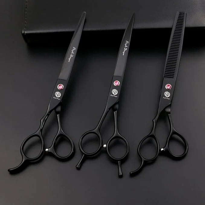 Purple Dragon 7.0" Left Handed Dog Grooming Hair Cutting Scissor &Curved &Thinning Shear with Bag - for Mancinism Pet Groo...