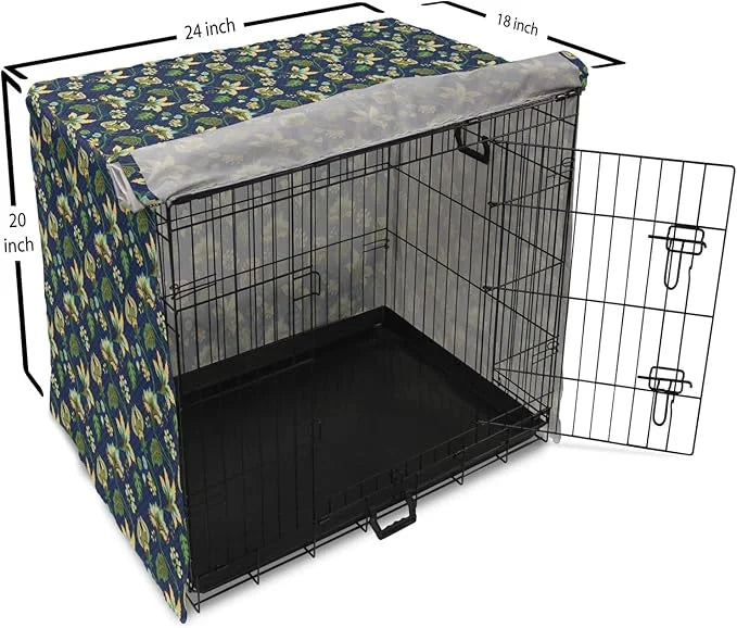 Lunarable Jacobean Dog Crate Cover, Triangles with Floral Pattern Stalks Leaves Flowers Whimsical Nature, Easy to Use Pet ...