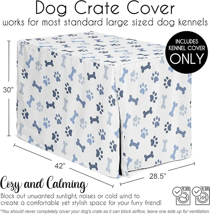 Sweet Jojo Designs 42in. Medium/Large Dog Crate Cover (Bones and Paw Prints) for Boys Pet Cage, Kennel Covers (Modern, Car...