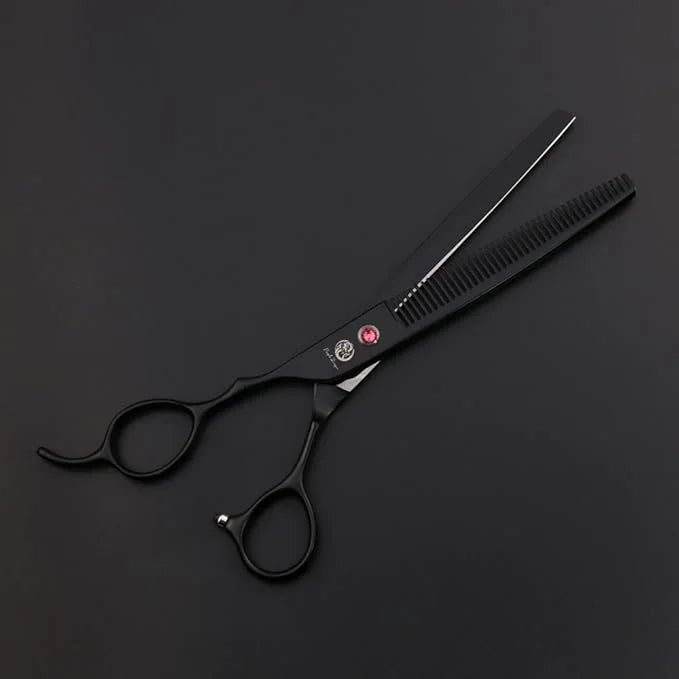 Purple Dragon 7.0" Left Handed Dog Grooming Hair Cutting Scissor &Curved &Thinning Shear with Bag - for Mancinism Pet Groo...
