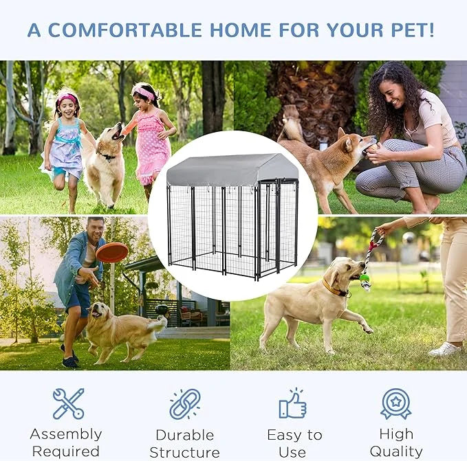 PawHut Outdoor Dog Kennel with Roof, 6' x 4' x 6' Heavy Duty Welded Wire Dog Playpen Enclosure with Escape-Proof Lock, UV-...