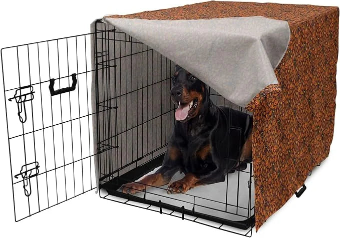 Lunarable Vintage Halloween Dog Crate Cover, Halloween Themed Elements on a Purple Background Scary Mosters, Easy to Use P...