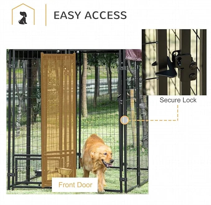 PawHut 8' x 4' x 6' Outdoor Dog Kennel with Rotating Bowl Holders, Walk-in Pet Playpen, Welded Wire Steel with Water and U...