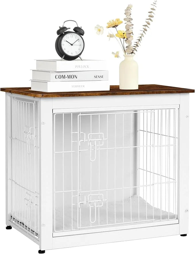 DWANTON Dog Crate Furniture with Cushion, Wooden Kennel Table with Double Doors, Indoor Dog House, Small/Medium/Large Size...