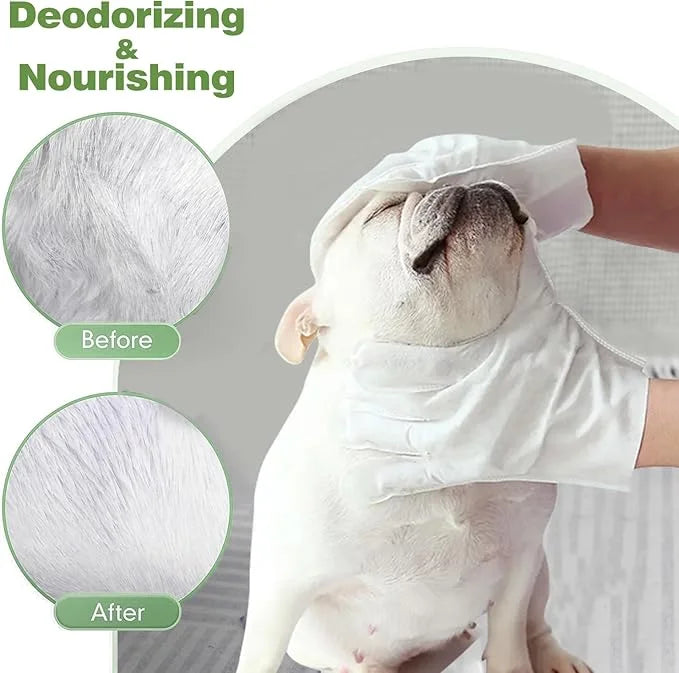 Cleaning Deodorizing Wipes for Dogs and Cats - Pet Grooming Gloves for Nourishing Fur - No Rinse Bathing Wipes for Daily C...