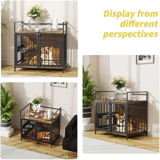 LOVMOR Dog Crate Furniture-Style Cages for Dogs Indoor Heavy Duty Super Sturdy Dog Kennels with 2 Stainless Steel Bowls an...