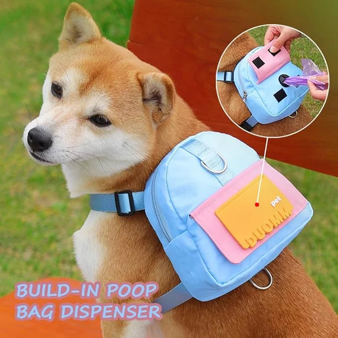 Dog Backpack Harness with Leash,Cute Pet Puppy Backpacks Bulid-in Dog Poop Bag Dispenser,Adjustable Pets Self Carrier Bag ...