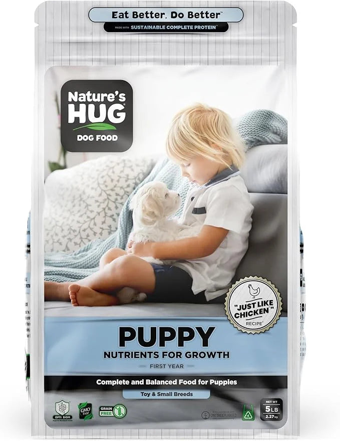 Nature's HUG Vegan Dry Dog Food for Puppies & Small Breeds, 5 lb. Bag, Chicken Flavor Plant-Based Protein Vegetarian Kibbl...