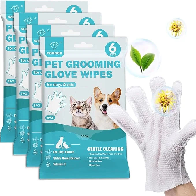 Vannon Extra Thick Pet Bathing Wipes for Dogs & Cats, Cleaning & Odor-Controlling Grooming Gloves, Nourish Fur Glove Wipes...