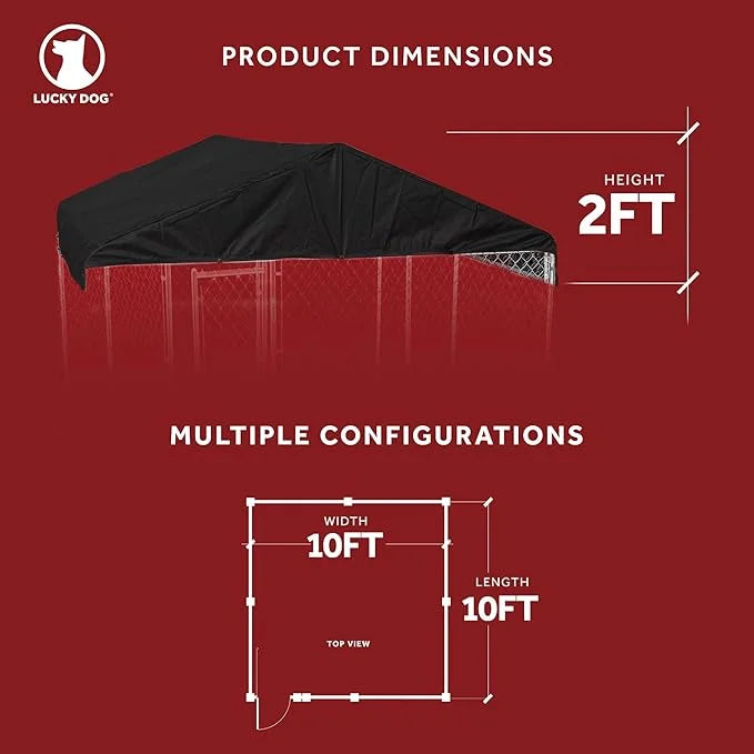 10 by 10 Feet Black Extra Large All Season Outdoor Waterproof Fully Enclosed Dog Run Kennel Cover with Sturdy Elastic Cord...