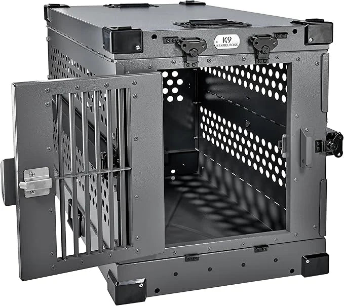 Heavy Duty Fully Collapsible Powder-Coated Aluminum Dog Crate - Small (Gray) - Product Image