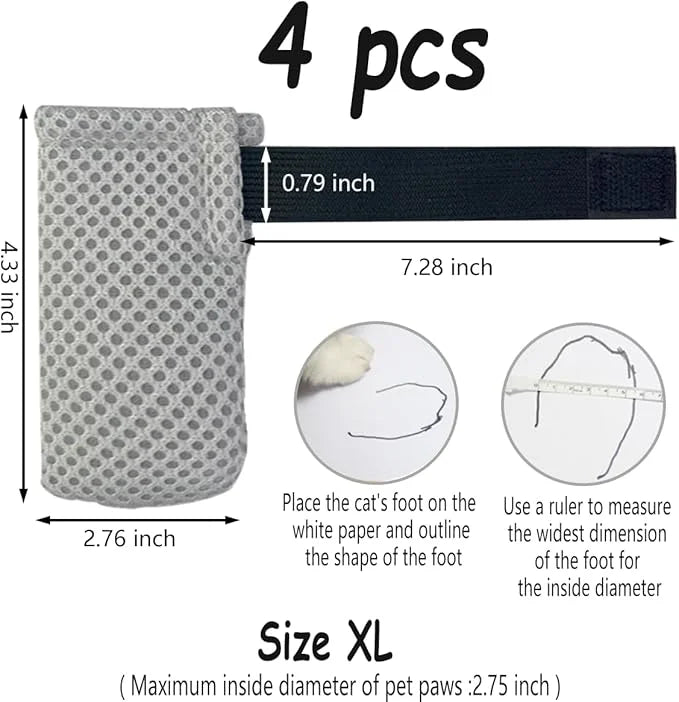 4 PCS Cat Mittens to Prevent Scratching,Mesh Breathable Cat Shoes,Adjustable Cats Anti Scratch Gloves,Suitable for Cats Wh...