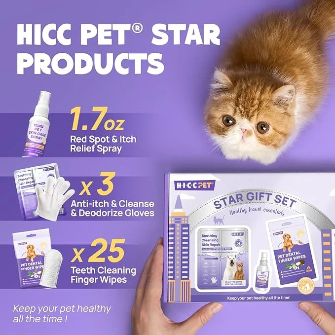 HICC PET Dogs Essential Clean & Care Kit - Pets Hot Spot Treatment & Itch Relief Spray + Cleaning Deodorizing Teeth and Bo...