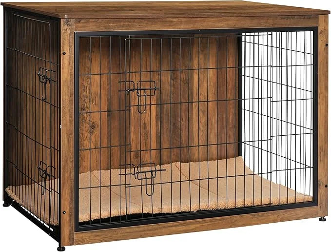 DWANTON Dog Crate Furniture with Cushion, Wooden Kennel Table with Double Doors, Indoor Dog House, Extra Large, 43.3" L, W...