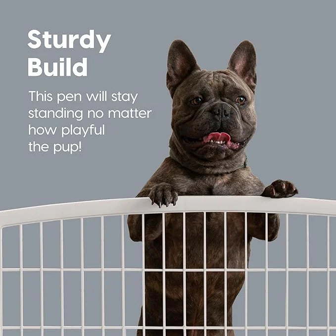 IRIS USA Dog Playpen, 8-Panel 34" Pet Playpen with Door, Puppy Playpen, Indoor/Outdoor Dog Pen, 63 x 63 x 34, Foldable, Cu...