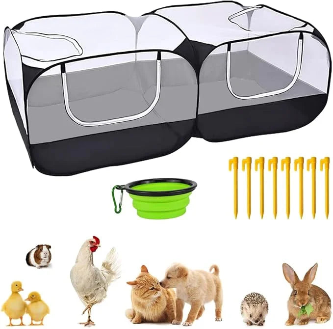 Small Animal Pet Playpen with Feeder Bowl and Storage Bag,Portable & Breathable Chicken Coop for Puppy Kitten Rabbits Indo...