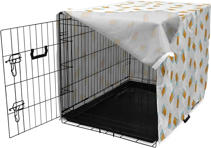 Lunarable Drinks Dog Crate Cover, Pattern of Fresh Orange Fruit Juice Scattered on a Plain Background, Easy to Use Pet Ken...