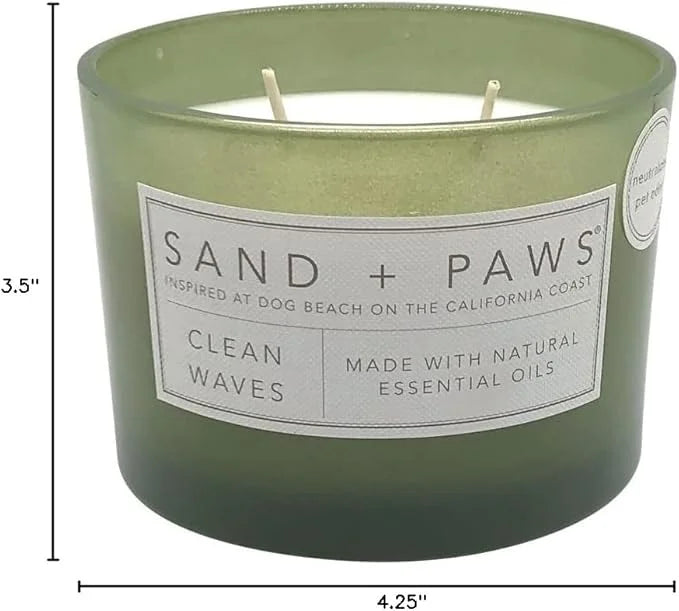 Sand + Paws Scented Candle - Clean Waves - Additional Scents and Sizes –Luxurious Air Freshening Jar Candles Neutralize pe...