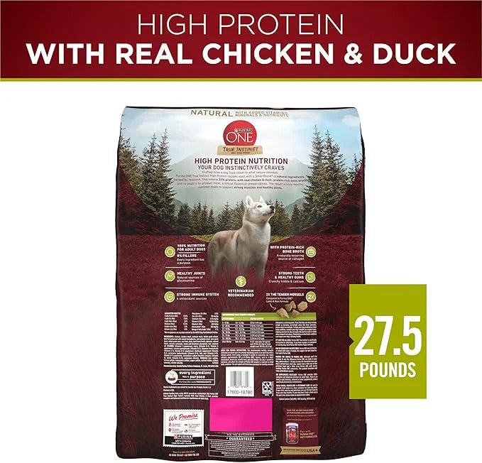Purina ONE True Instinct High Protein Dry Dog Food Formula with Real Chicken and Duck Natural with Added Vitamins and Mine...