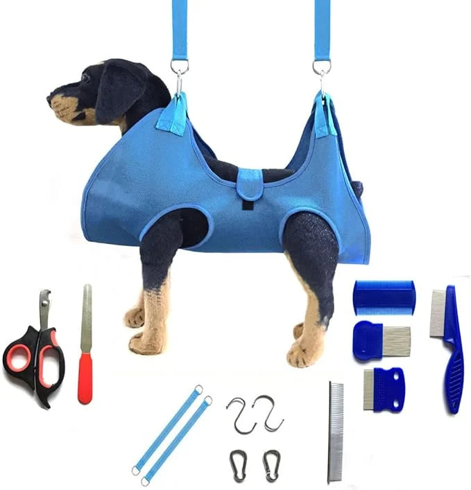 Dog Grooming Hammock with Flea Comb and Dog Nail Clipper, Pet Dog Grooming Hammock Harness with Cat Nail Clipper, Nail Fil...