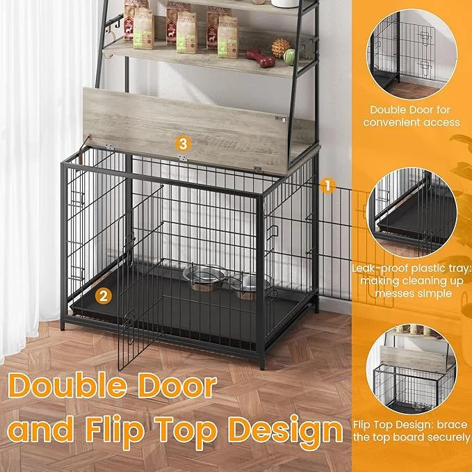 Furniture Style Dog Crate, Indoor Basic Dog Cage with 3-Layer Storage Shelves, Flip-up Top End Table Dog Cage, Dog Kennel ...