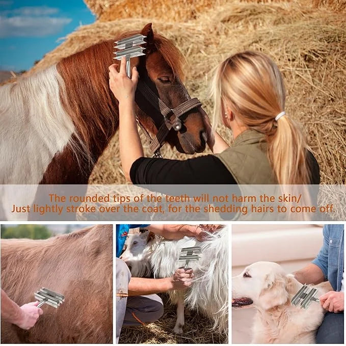 Heavy Duty Livestock Shedding Comb Dog Brush for Shedding Horse Cattle Sheep Large Pets Grooming Tool Dual-Sided Full Stai...