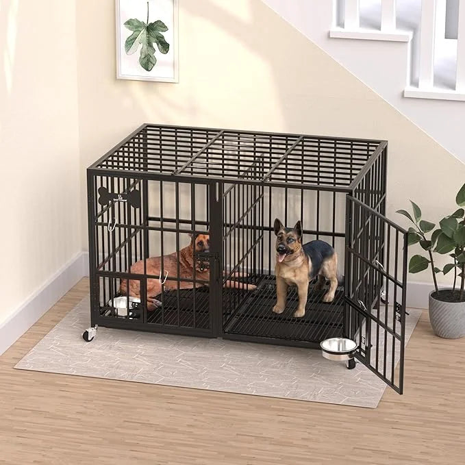 Dosker 42 inch Heavy Duty Metal Dog Crate Cage with Divider for 2 Dogs/Large Dog,All Metal Open Top Escape Proof Cage,Dog ...
