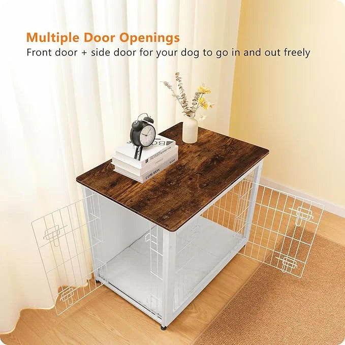 DWANTON Dog Crate Furniture with Cushion, Wooden Kennel Table with Double Doors, Indoor Dog House, Medium Size, 32.5" L, W...