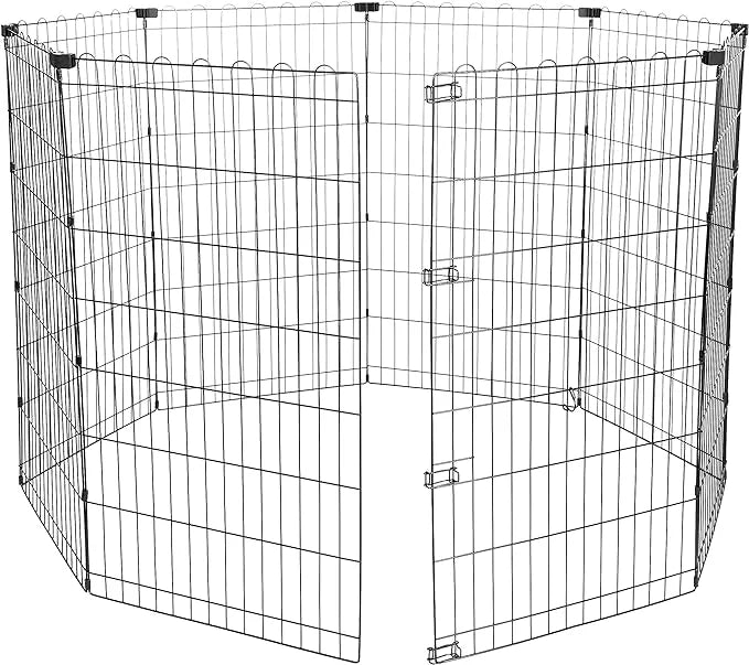 Amazon Basics Foldable Octagonal Metal Exercise Dog Playpen - Indoor/Outdoor, No Door, Large (8 Panels, 24 x 42), Easy to ...