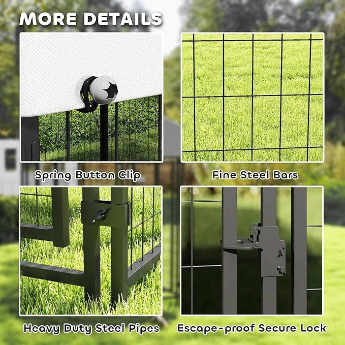 PawHut 9.8' x 9.8' x 6.8' Outdoor Dog Kennel, Welded Wire Heavy Duty Dog Run with 360° Rotating & 4 Level Adjustable Bowls...