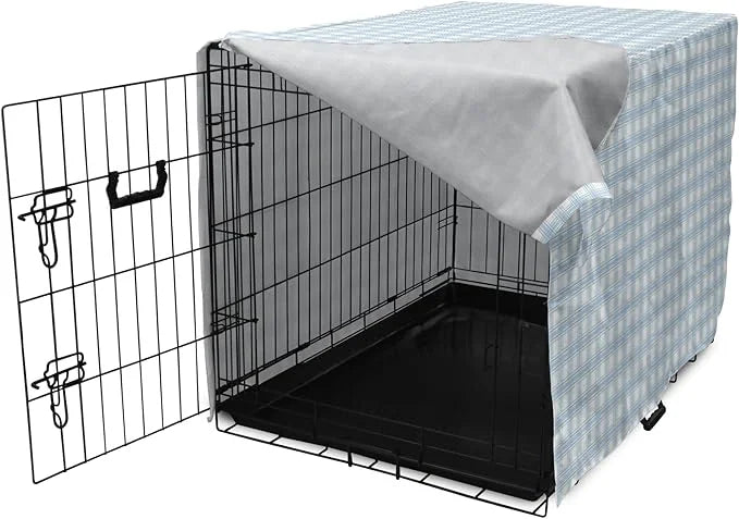 Lunarable Plaid Dog Crate Cover, Geometrical Striped Old Fashioned Pattern Pastel Colors Country, Easy to Use Pet Kennel C...