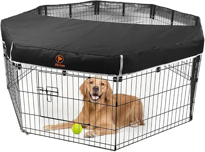 PJYuCien Dog Playpen Mesh Top Cover,Fits 24 Inch 8 Panels Metal Exercise Pet Pen, Elastic Buckles Connections, Black (Note...