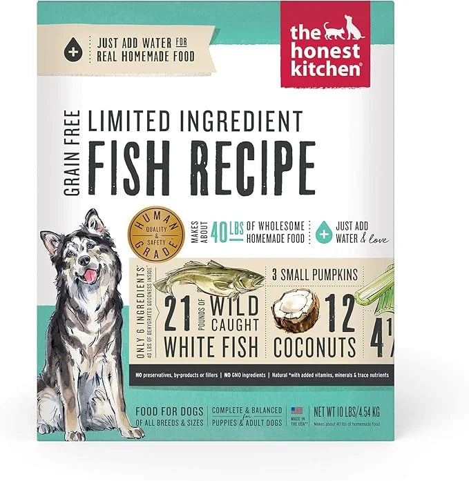 The Honest Kitchen Dehydrated Limited Ingredient Dog Food – Complete Meal or Dog Food Topper – Fish 10 lb (makes 40 lbs) -...