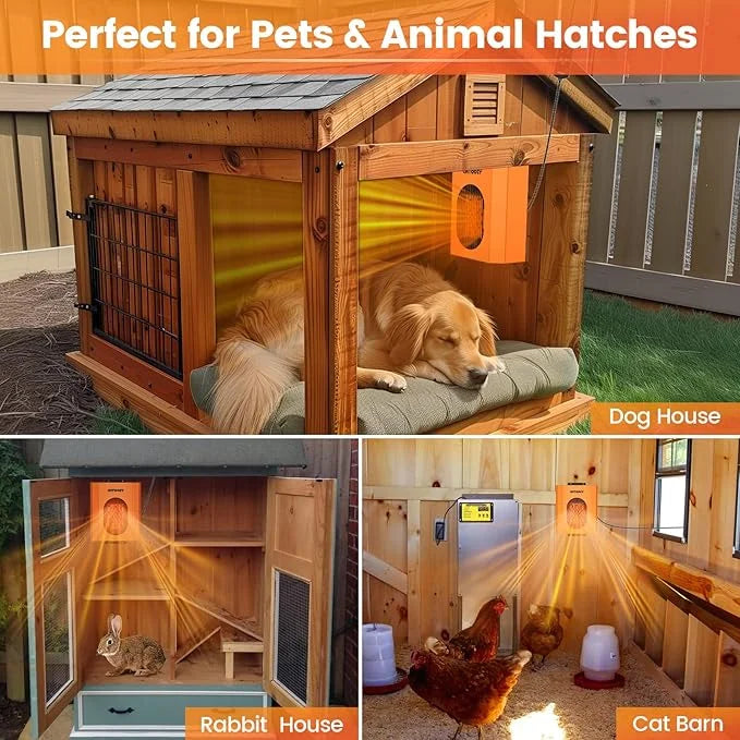 500W Dog House Heater w Thermostat, Adjustable Temp & 24H Timer Button, Outdoor Doghouse Heater for Pet Kennel, 9.8 FT Cor...