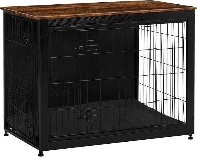DWANTON Dog Crate Furniture with Cushion, Wooden Kennel Table with Double Doors, Indoor Dog House, Large Size, 38.5" L, Bl...
