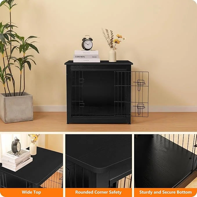 DWANTON Dog Crate Furniture with Cushion, Wooden Kennel Table with Double Doors, Indoor Dog House, Small/Medium/Large Size...