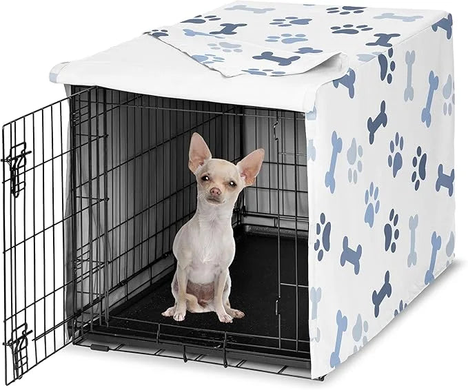 Sweet Jojo Designs 24in. Small Dog Crate Cover (Bones and Paw Prints) for Boys Pet Cage, Kennel Covers (Modern, Cartoon, D...