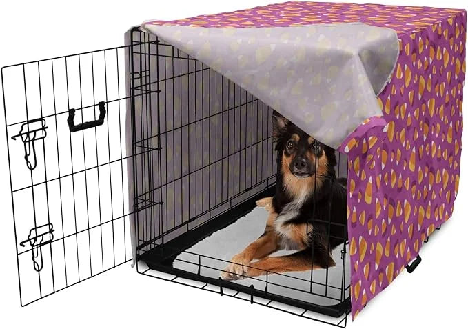 Lunarable Candy Corn Dog Crate Cover, Continuing Interpretation of Triangular Sugary Elements, Easy to Use Pet Kennel Cove...