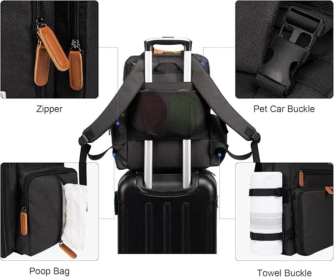 Modoker Dog Travel Bag, Airline Approved Backpack for Pet Accessories Organizer, Tote Weekend Bag with 2 Dog Food Storage ...