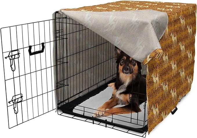 Lunarable Camel Dog Crate Cover, Traditional Pattern with Strokes Desert Animal Repetition in Folk Accessories, Easy to Us...