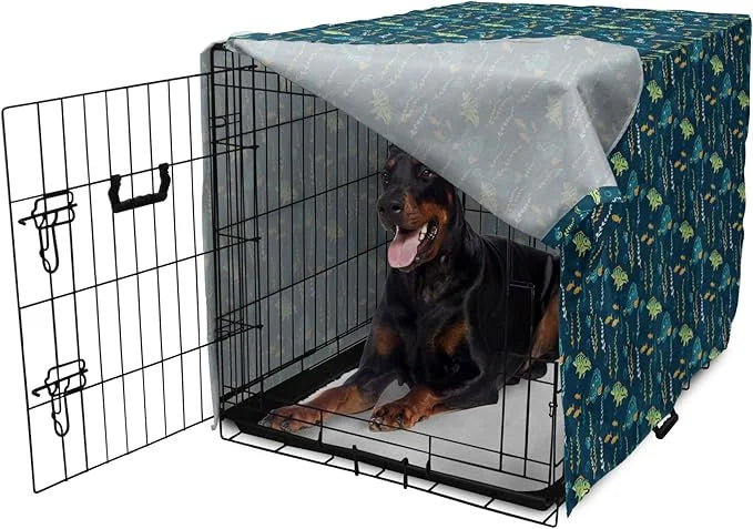 Lunarable Jurassic Dog Crate Cover, Evolution Marine Dinosaurs and Nautical Foliage Animal, Easy to Use Pet Kennel Cover f...