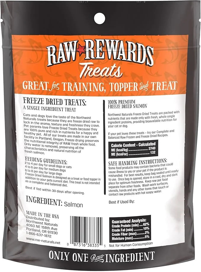 Northwest Naturals Raw Rewards Freeze-Dried Salmon Treats for Dogs and Cats - Bite-Sized Pieces - Healthy, 1 Ingredient, H...