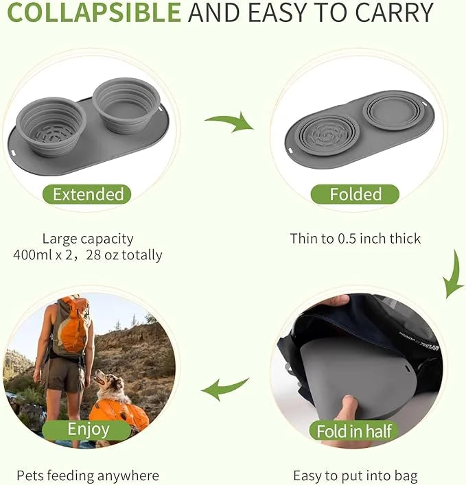 Puppy Dog Bowl,Travel Bowls Dog Food Bowls&Dog Water Bowls,No Spills,Collapsible Double Bowl,Suitable for Small and Medium...