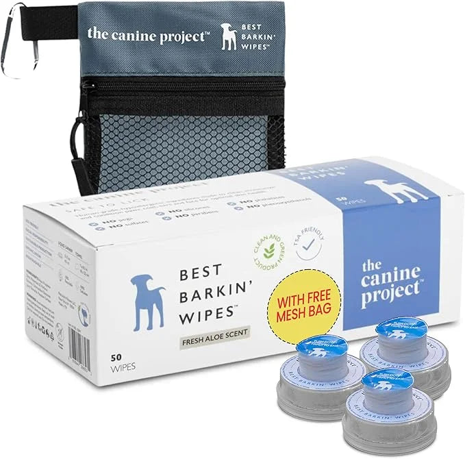 Best BARKIN' Wipes with Free Mesh Bag - Dog Wipes for Paws Ears and Butt - Micellar Aloe Scented Travel Friendly Puppy Wip...