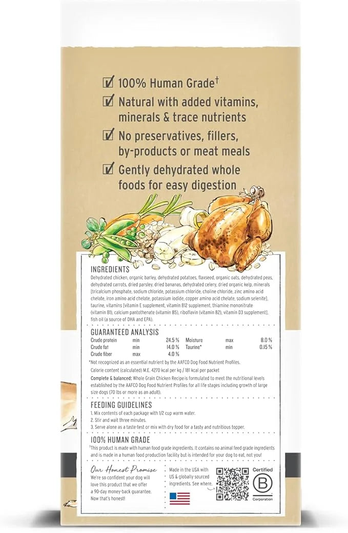 The Honest Kitchen Human Grade Dehydrated Whole Grain Dog Food – Complete Meal or Dog Food Topper – Chicken 10-Pack of 1.5...