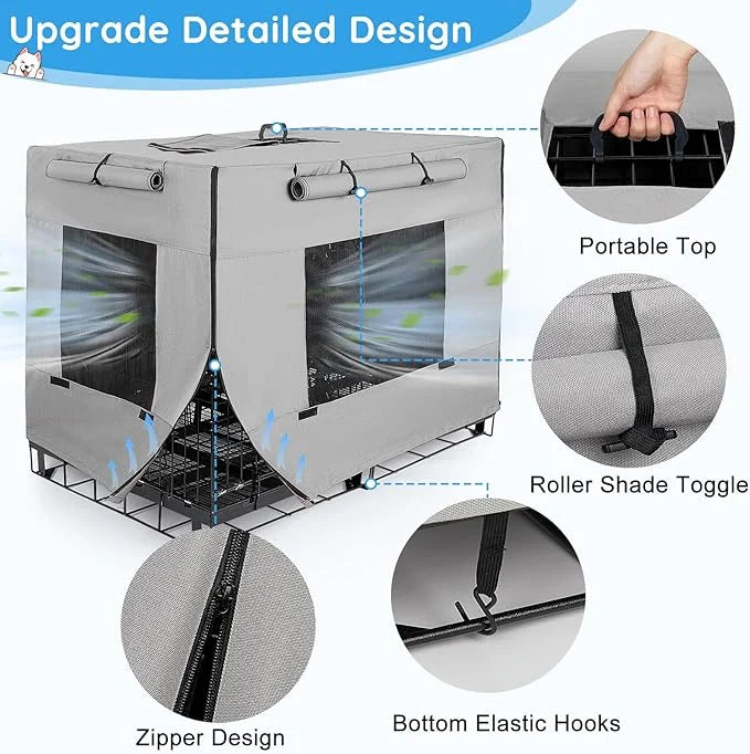 Dog Crate Cover 42 Inch Thickened Dog Kennel Cover Windproof Puppy Cage Cover with Mesh Windows on Both Sides Portable Cra...