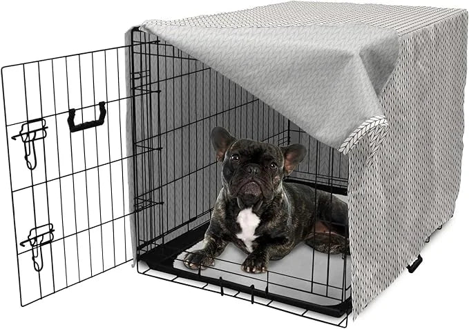 Lunarable Taupe and White Dog Crate Cover, Traditional Nordic Design with Geometric Motifs in Vertical Order, Easy to Use ...