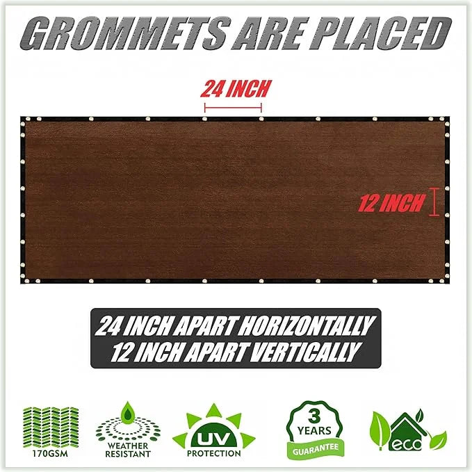 ColourTree 7' x 19' Brown Custom Size Shade Cloth with Grommets - 90% Sunblock, Durable Mesh Fabric Tarp for Dog Kennel Co...