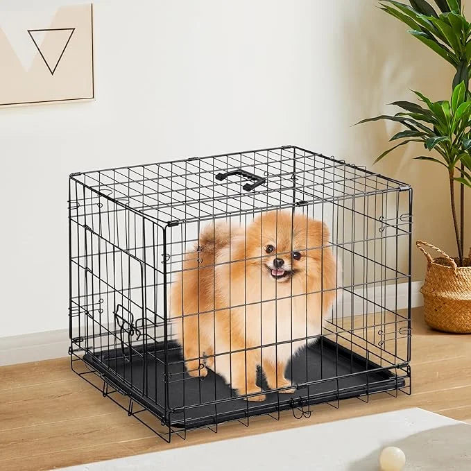 Sweetcrispy 24-Inch Single-Door Dog Crate–Durable Metal Pet Kennel with Secure Lock, Foldable Design, Removable Tray for E...