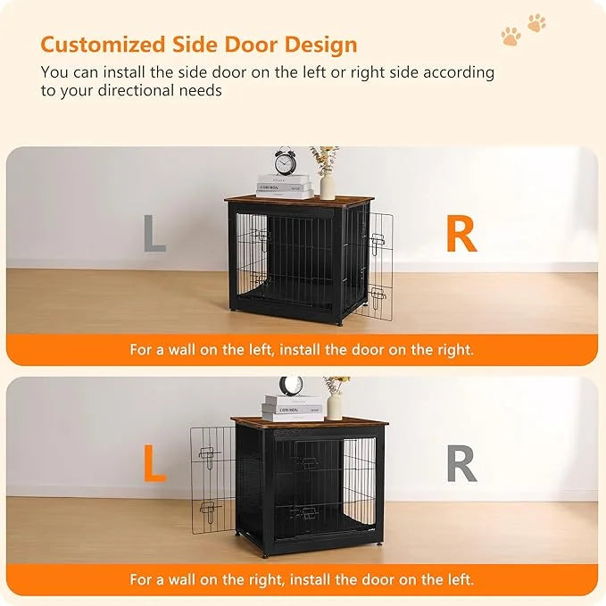 DWANTON Dog Crate Furniture with Cushion, Wooden Kennel Table with Double Doors, Indoor Dog House, Small/Medium/Large Size...